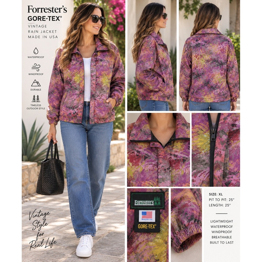 Forrester's Gore-Tex Rain Jacket XL Purple Pink Abstract Vintage Made in USA